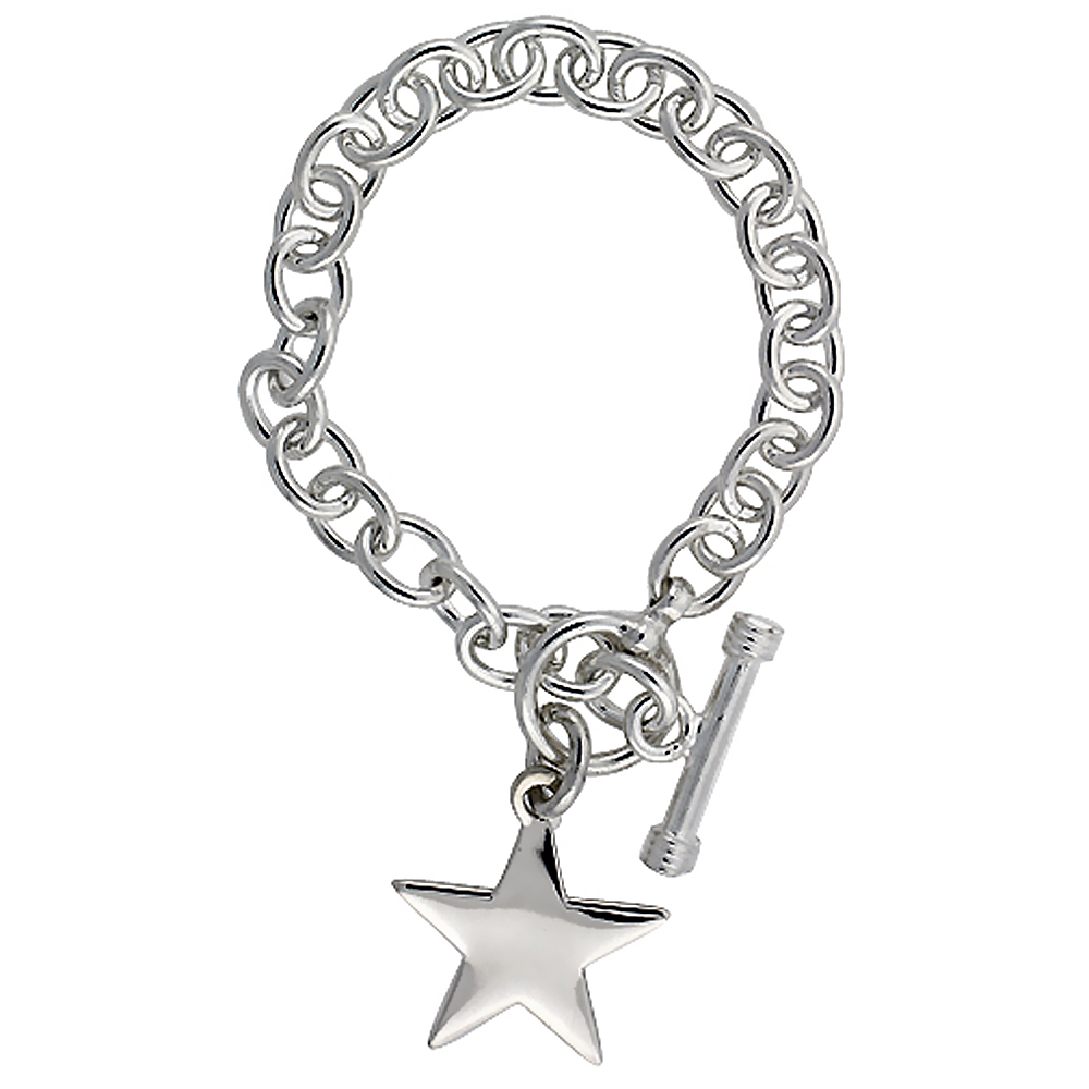 Sabrina Silver Sterling Silver Heavy Oval Rolo Link w/ Star Tag Bracelets and Necklaces , sizes 7, 8 & 18 inch