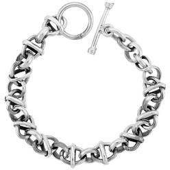 Sabrina Silver Sterling Silver Round & Oval Rolo Link Bracelet Toggle Clasp Handmade 3/8 inch wide, sizes 8, 8.5 & 9 inch