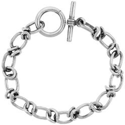 Sabrina Silver Sterling Silver Oval Cut-out Link Bracelet Toggle Clasp Handmade 3/8 inch wide, sizes 8, 8.5 & 9 inch