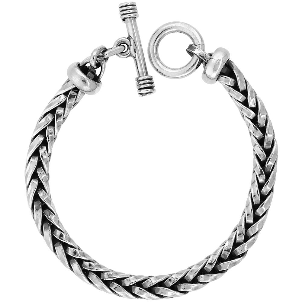 Sabrina Silver Sterling Silver Handmade Wheat Link Bracelet Toggle Clasp Handmade 3/8 inch wide, sizes 8, 8.5 & 9 inch