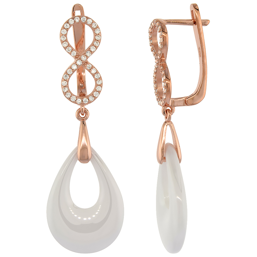 Sabrina Silver Sterling Silver Cubic Zirconia Infinity Lever Back Earrings Rose Gold Finish & White Ceramic