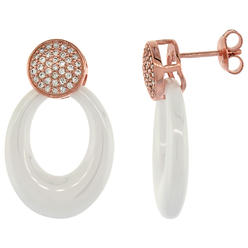 Sabrina Silver Sterling Silver Cubic Zirconia Post Earrings Rose Gold Finish & White Ceramic