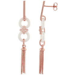Sabrina Silver Sterling Silver Cubic Zirconia Cross Post Earrings Rose Gold Finish & White Ceramic