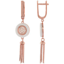 Sabrina Silver Sterling Silver Cubic Zirconia Lever Back Earrings Rose Gold Finish & White Ceramic