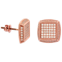 Sabrina Silver Sterling Silver Micro Pave Cubic Zirconia Cushion cut Screw back Post Earrings Rose Gold Plated