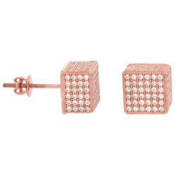 Sabrina Silver Sterling Silver Micro Pave Cubic Zirconia Cube Screw back Post Earrings Rose Gold Plated