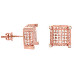 Sabrina Silver Sterling Silver Micro Pave Cubic Zirconia Prong set cube Screw back Post Earrings Rose Gold Plated