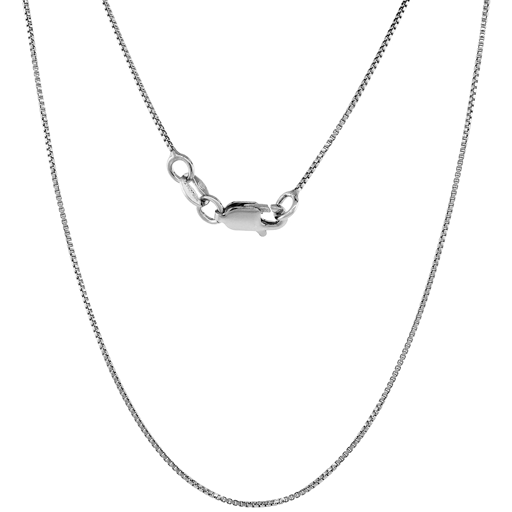 Sabrina Silver Sterling Silver Italian Box Chain Necklace fine 0.8mm Rhodium Finish Nickel Free available in 16 and 18 inch lengths