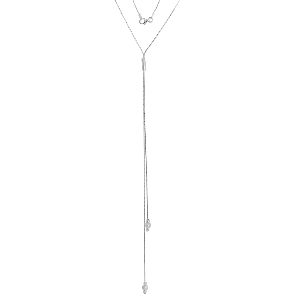 Sabrina Silver Sterling Silver 17 inch Lariat Necklace for women 9 inch Long Drops Stardust Bead Ends Italy