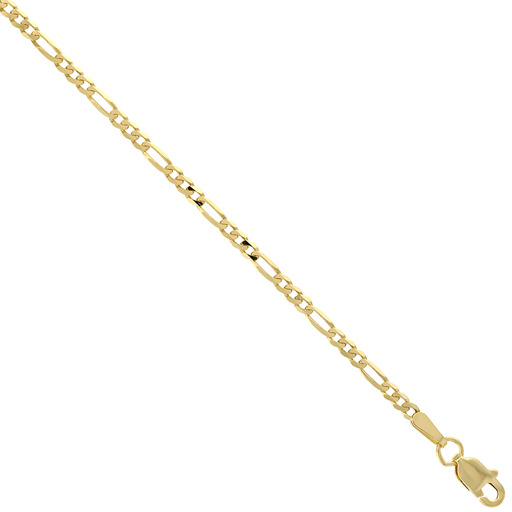 Sabrina Silver 10K Solid Yellow Gold FIGARO Chain Necklace Concave 2.23 - 10.25 mm Nickel Free, 16 - 30 inches long