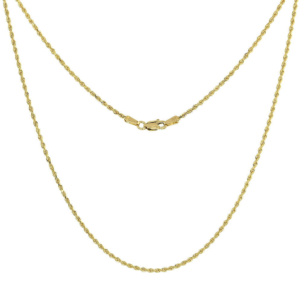 Sabrina Silver Solid Yellow 10K Gold Rope Chain Necklace 1.5 mm - 4mm Diamond-Cut Assorted Lengths Available