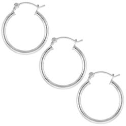 Sabrina Silver 3 Pairs Sterling Silver 3/4 inch 18mm Hoop Earrings Women and Men Click Top 2mm Tube
