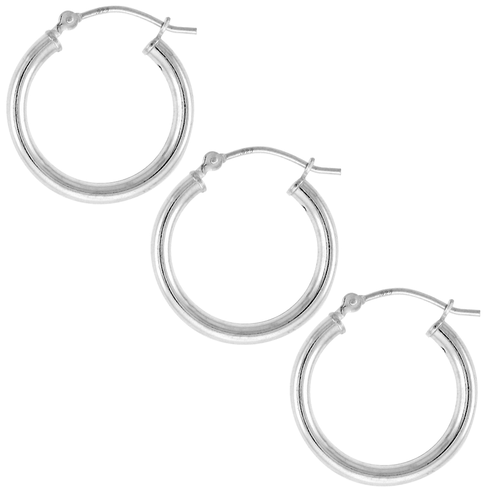 Sabrina Silver 3 Pairs Sterling Hoop Earrings With Post 3 Pairs Sterling Silver Hoop Earrings