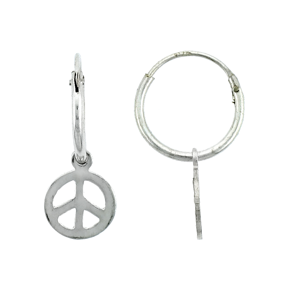 Sabrina Silver Sterling Tiny Hoop Earrings Peace Sign 13 16 Sabrina Silver Sterling Tiny Hoop Earrings Peace Sign 13 16 Inch Tall