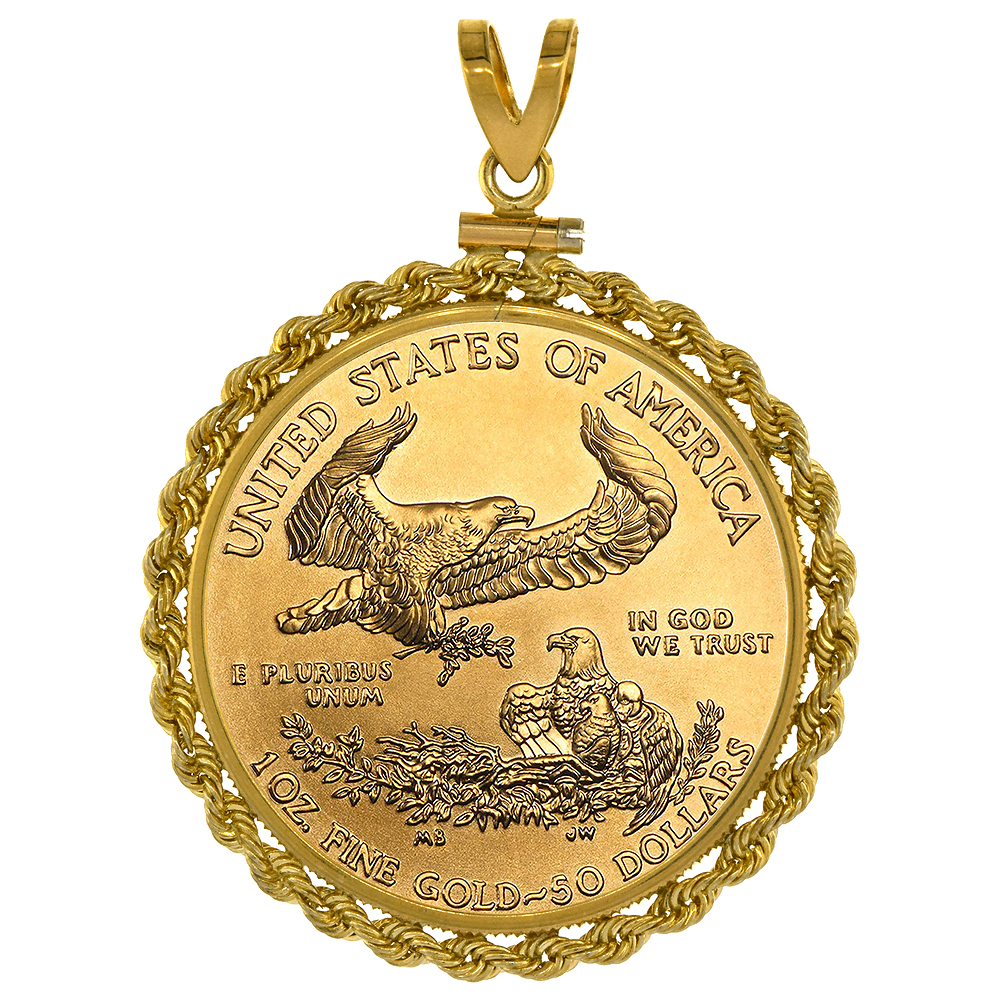 Sabrina Silver 14k Gold oz Gold Eagle Bezel Rope 33mm Coin
