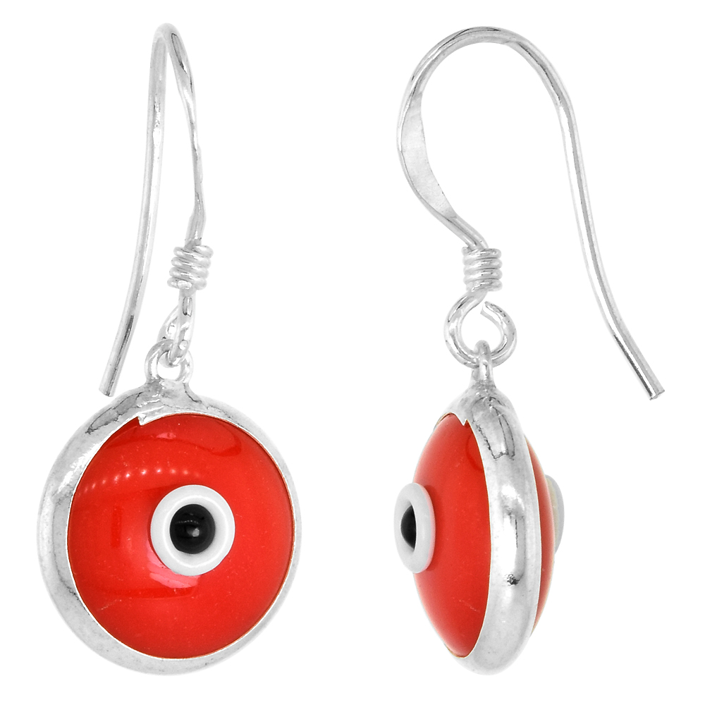 Sabrina Silver Sterling Silver Red Color Evil Eye Earrings for Women and Girls 10mm Glass Eyes with Fish Hook