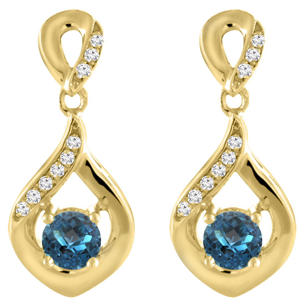 Sabrina Silver 14k Yellow Gold Natural London Blue Topaz Earrings Sabrina Silver 14k Yellow Gold Natural London Blue Topaz Earrings With Diamond Accents Round 4 Mm