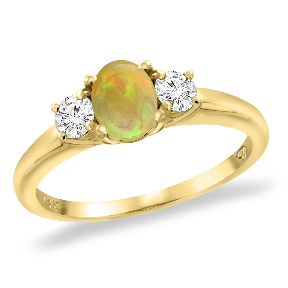 Sabrina Silver 14K Yellow Gold Natural Ethiopian Opal Engagement Ring Diamond Accents Oval 7x5 mm, sizes 5 -10
