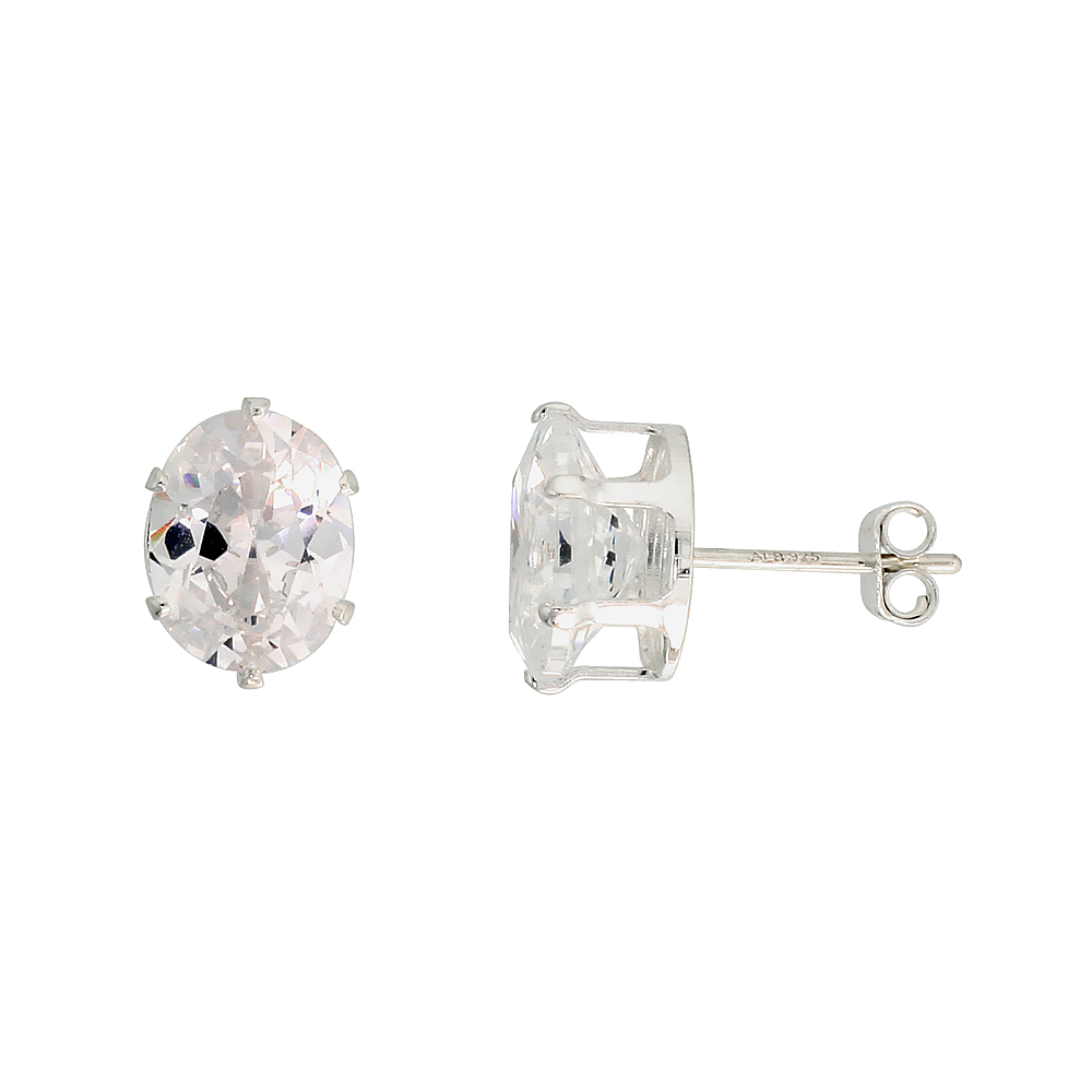 Sabrina Silver Sterling Silver Cubic Zirconia Oval Earrings Studs 3 carat/pair