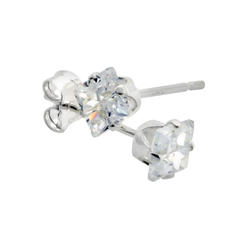 Sabrina Silver Sterling Silver Cubic Zirconia Invisible Cut Square Earrings Studs 4 mm 4 Prong 1/3 carat/pair