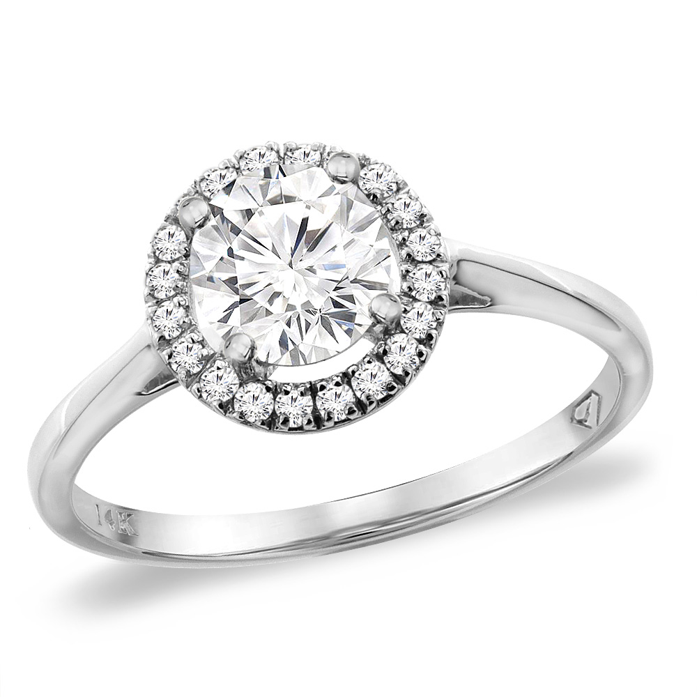 Sabrina Silver 14K White Gold 0.87 cttw Genuine Diamond Halo Engagement Ring Round 6 mm, sizes 5 -10