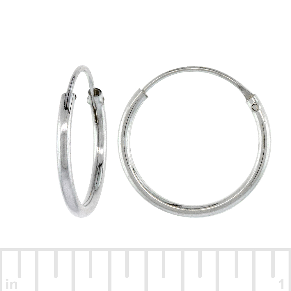 Sabrina Silver Sterling Silver Endless Hoop Earrings for men and women thin 1 mm tube 7/16 inch 14mm