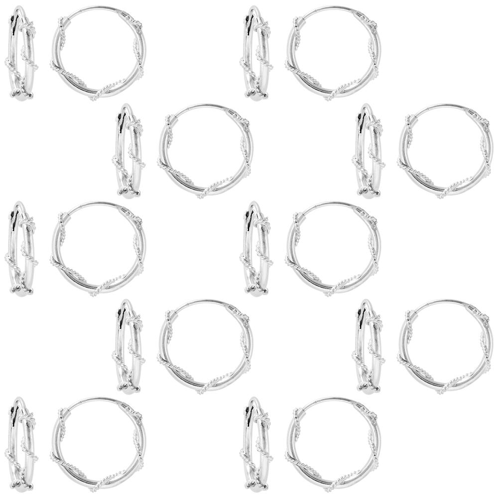 Sabrina Silver 10 Pairs Sterling Silver Rope Wire Wrapped Endless Hoop Earrings 1 mm thin tube 5/8 inch 16mm