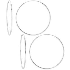Sabrina Silver 2 Pairs Sterling Silver Endless Hoop Earrings thin 1 mm tube 1 1/2 inch 40mm