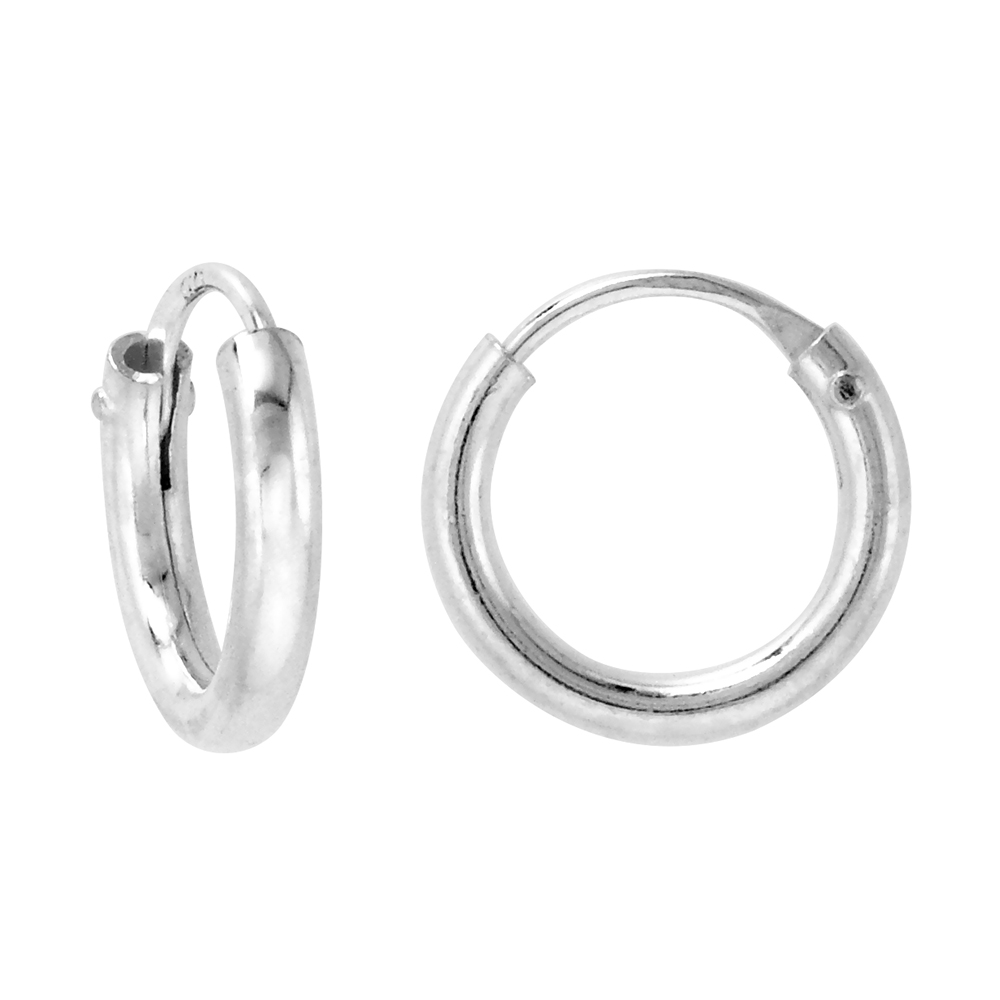 Sabrina Silver 2mm Thick Sterling Silver 12mm mm Endless Hoop Earrings for Cartilage Nose and Lips 1/2 inch