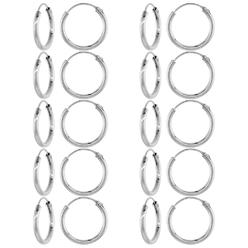 Sabrina Silver 10 Pairs 2mm Thick Sterling Silver 18mm Endless Hoop Earrings 3/4 inch Round