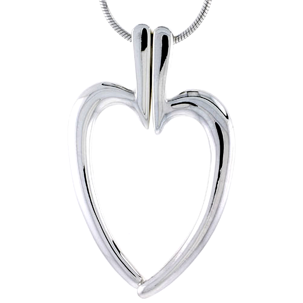 Sabrina Silver Sterling Silver High Polished Split Heart Pendant, 1 1/8" (29 mm) tall, w/ 18" Thin Snake Chain