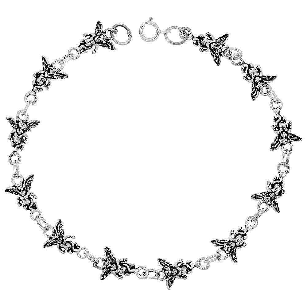 Sabrina Silver Dainty Sterling Silver Guardian Angel Bracelet for Women and Girls, 3/8 wide 7.5 inch long