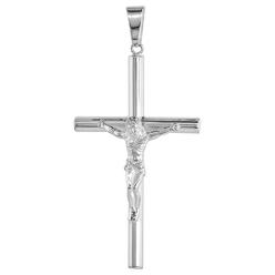 Sabrina Silver Sterling Silver Large Plain Crucifix Pendant 4mm Tubular High Polished 2 1/4 inch