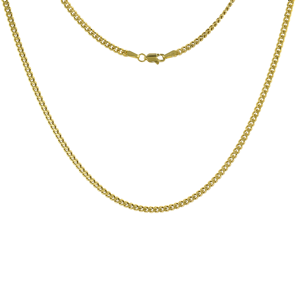 Sabrina Silver Solid 14k Gold 2.7mm Miami Cuban Link Chain Necklace for Men and Women 20-26 inch