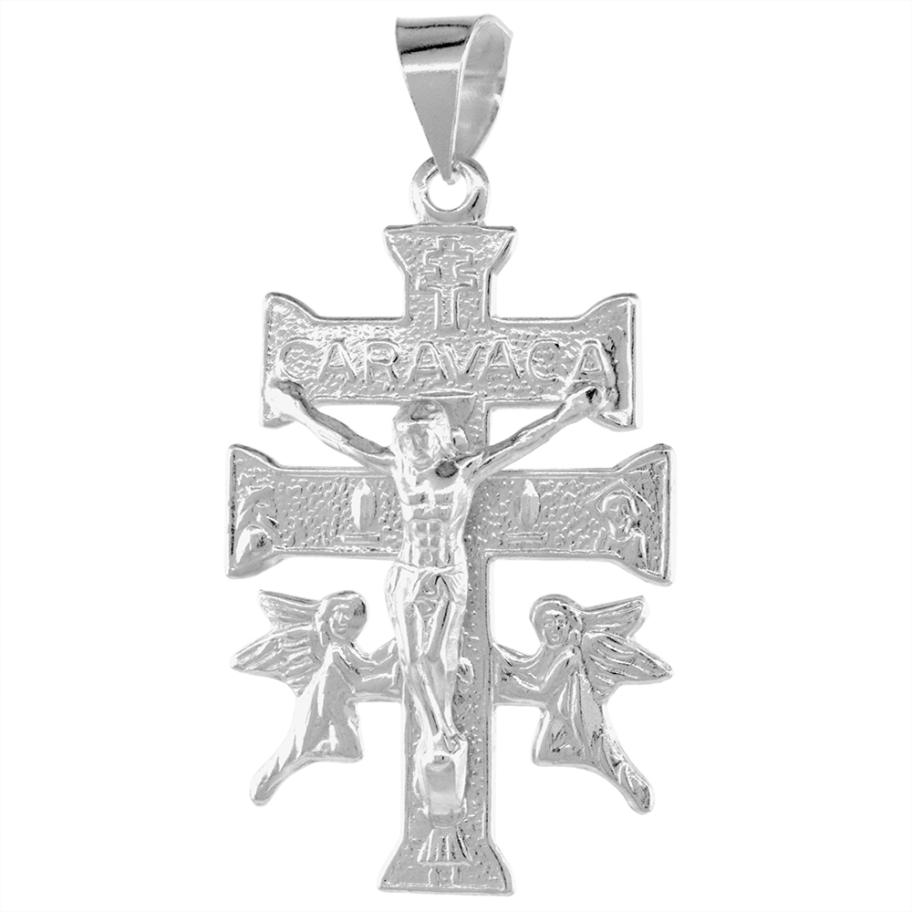 Sabrina Silver 1 1/4 inch Sterling Silver Caravaca Cross Pendant for Men and Women High Polished