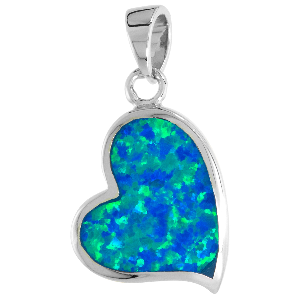 Sabrina Silver Sterling Silver Synthetic Opal Sideway Heart Pendant for Women 11/16 inch w/ NO Chain