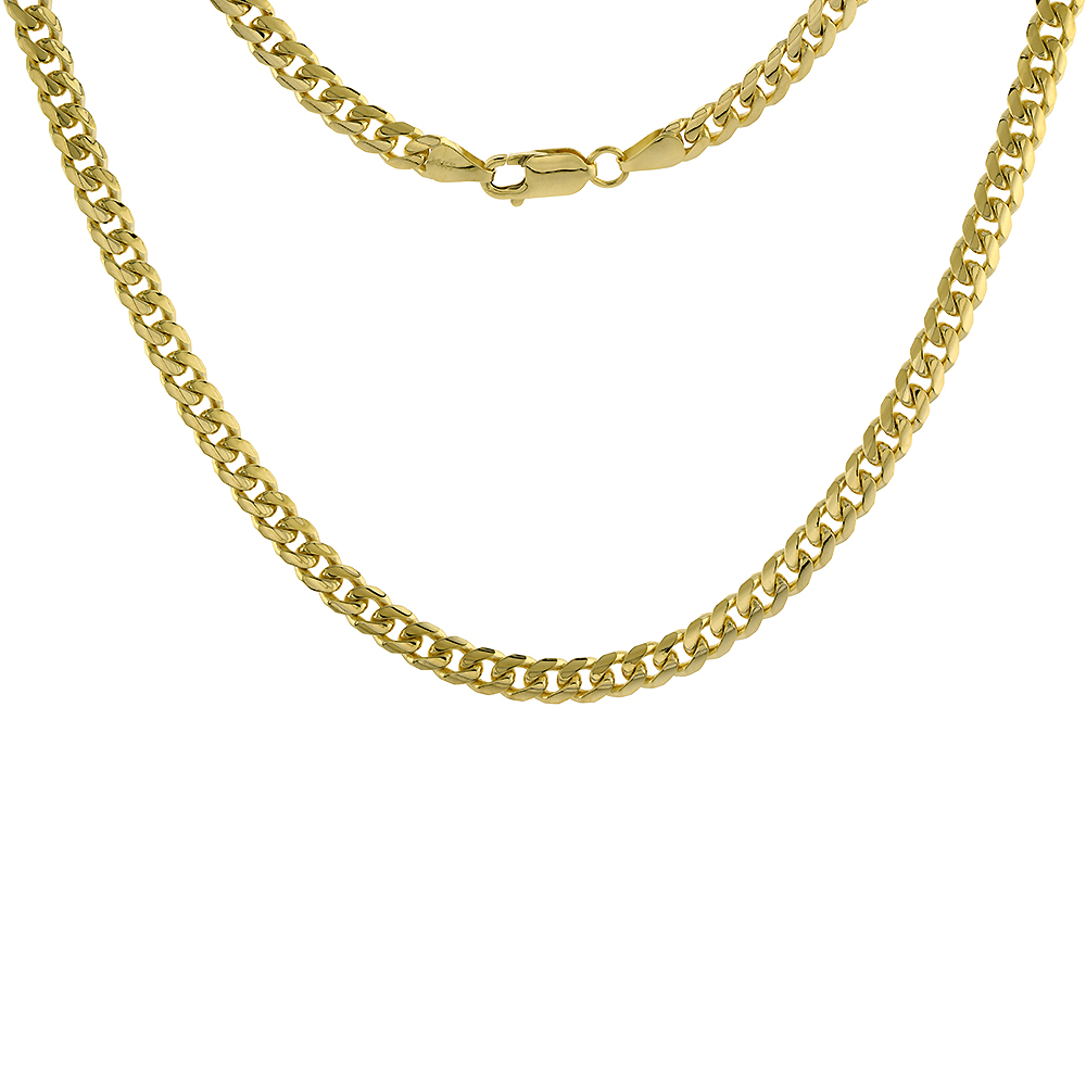 Sabrina Silver Solid 14k Gold 5.5mm Miami Cuban Link Chain Necklace for Men and Women 22-30 inch