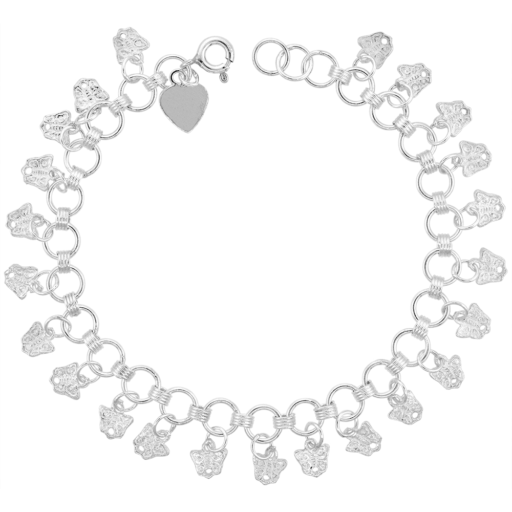 Sabrina Silver Sterling Silver Dangling Butterfly Charm Charm Bracelet for Women 12mm drops fits 7-8 inch wrists