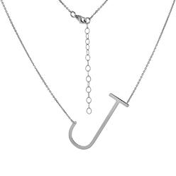 Sabrina Silver 1 1/2 inch Sterling Silver Sideways Initial J Necklace For Women Block Letter Rhodium Finish 18-20 inch