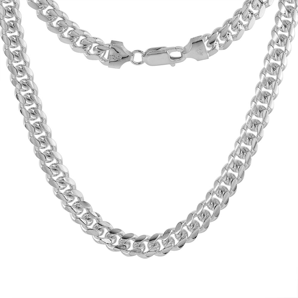 Sabrina Silver Sterling Silver 7mm Miami Cuban Link Chain Necklaces & Bracelet for Men Nickel Free Italy sizes 8 - 30 inch