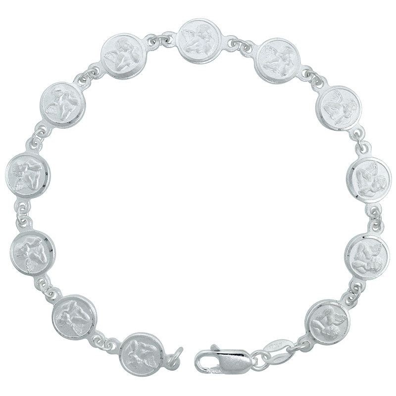 Sabrina Silver Sterling Silver Guardian Angel Bracelet for Women with Raphael"s Angels Italy 7.5 inch