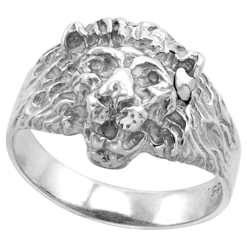 Sabrina Silver Sterling Silver Lion Ring Diamond Cut Finish 1/2 inch wide, sizes 6 - 12