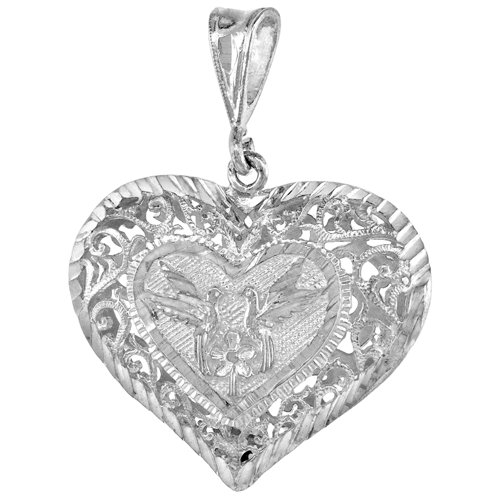 Sabrina Silver 1 1/4 inch Sterling Silver Filigree Heart Pendant for Women Large