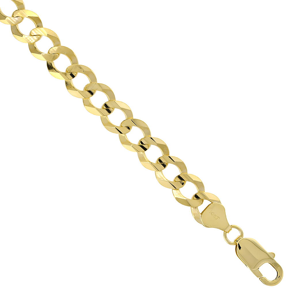 Sabrina Silver 10K Yellow Gold 8mm Cuban Curb Chain Necklace Concaved Nickel Free, 22-30 inch