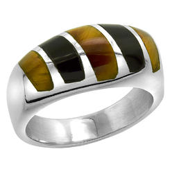 Sabrina Silver Sterling Silver Obsidian & Tiger Eye Ring for Men Oval Vertical Stripes Solid Back Handmade, sizes 9-13