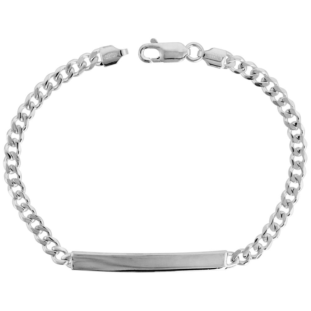 Sabrina Silver Sterling Silver ID Bracelet Curb Link Dainty 3/16 inch wide Nickel Free Italy, sizes 7 - 8 inch