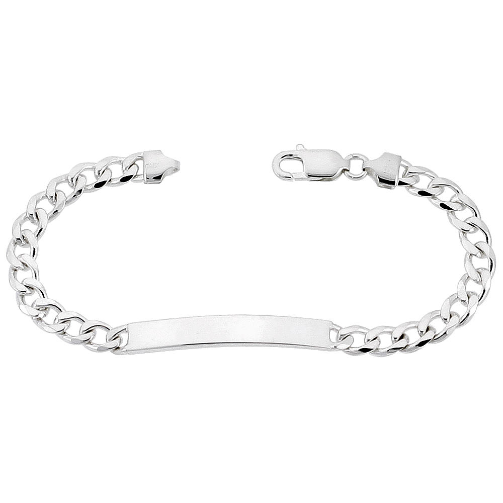 Sabrina Silver Sterling Silver ID Bracelet Curb Link 1/4 inch wide Nickel Free Italy, sizes 7 - 9 inch