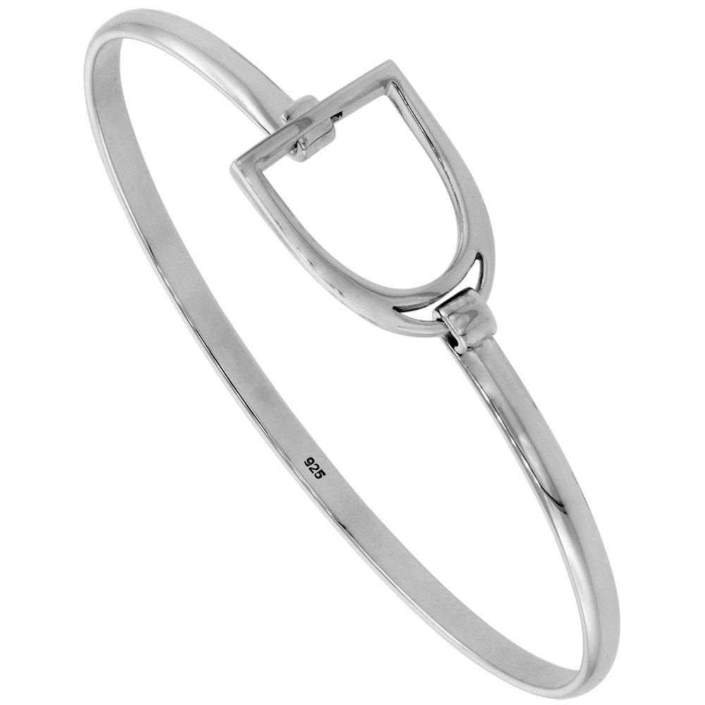 Sabrina Silver 5/8 wide Sterling Silver Stirrup Bangle Bracelet for Women Hook and Eye Clasp Flawless High Polish Finish 7 inch wrist size
