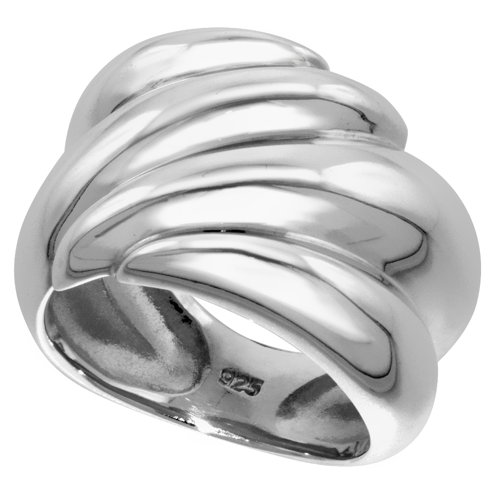 Sabrina Silver 16mm Sterling Silver Ridged Dome Ring for Women Flawless Polished Finish 5/8 inch wide sizes 6 - 10