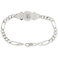 Sabrina Silver Sterling Silver Quinceanera Bracelet for Girls with Figaro Links Diamond Cut finish 1/2 inch wide 8 inch long